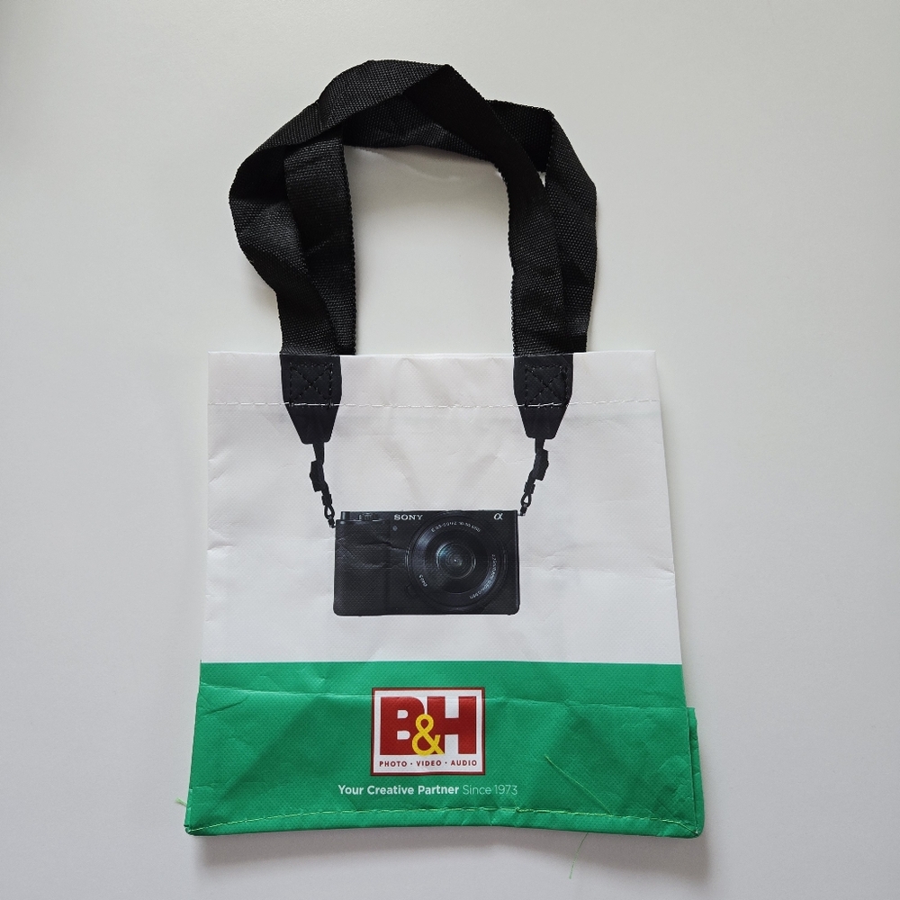 B&H Photo Video Tote Bag Sony Camera Print Green White Reusable Shopping 8x9"